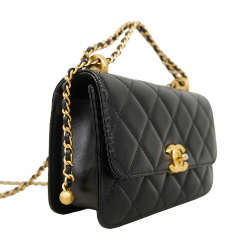 Chanel Matelassé Chain Shoulder Bag, Lambskin, Black, Women's OP001064 - Picture 2 of 10